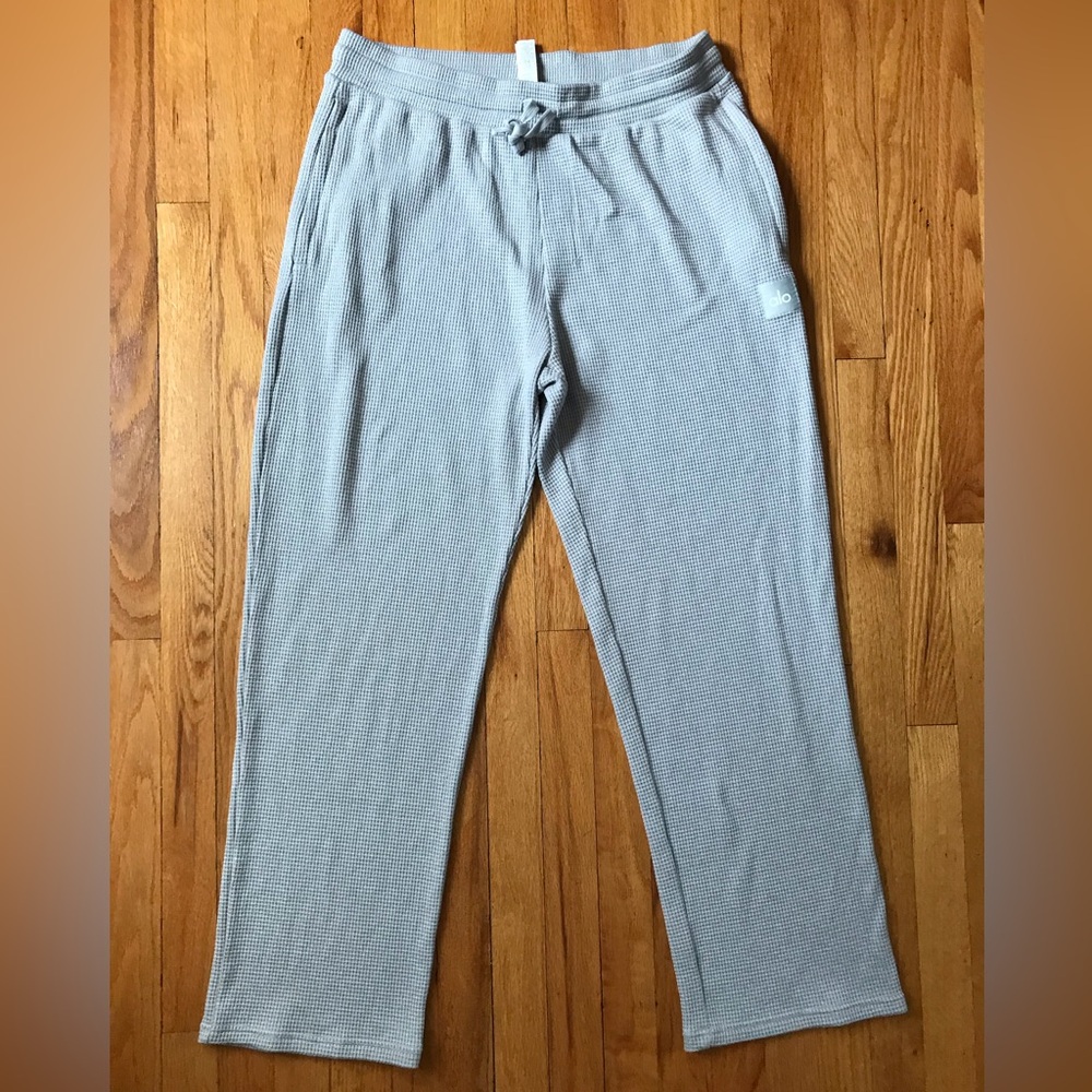 ALO Yoga Light Gray Waffle Knit Lounge Jogger Pants XL